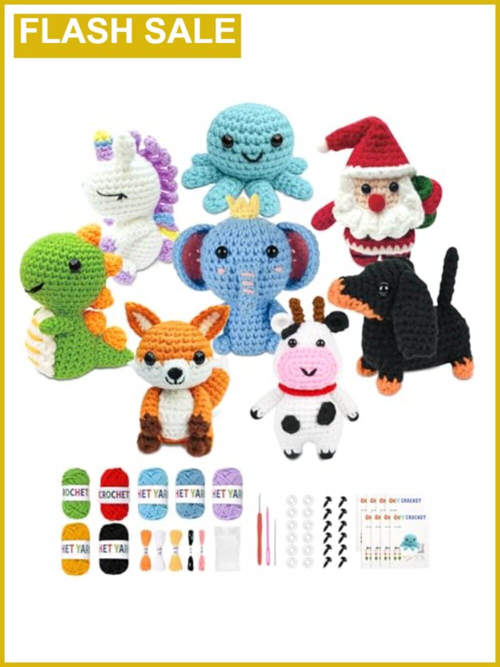8Pc Crochet Kit for Beginners DIY Craft Animal Kits Step by Step Videos Yarn